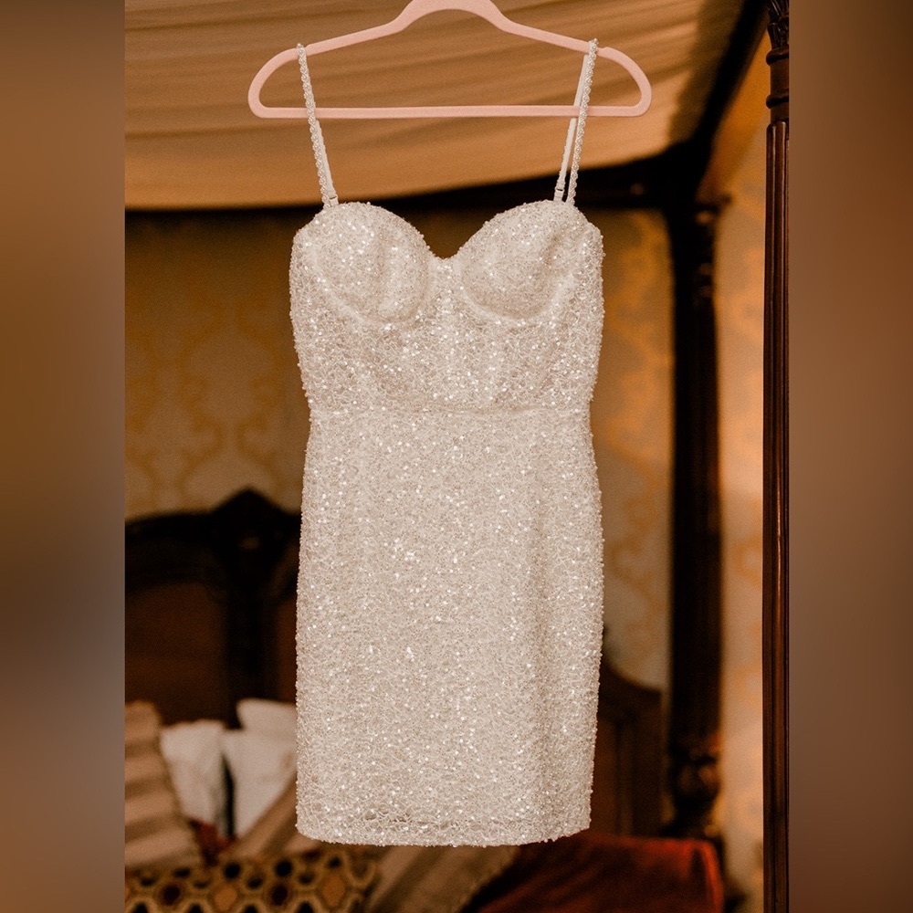 NADINE MERABI White Sequin Amalia Mini Dress